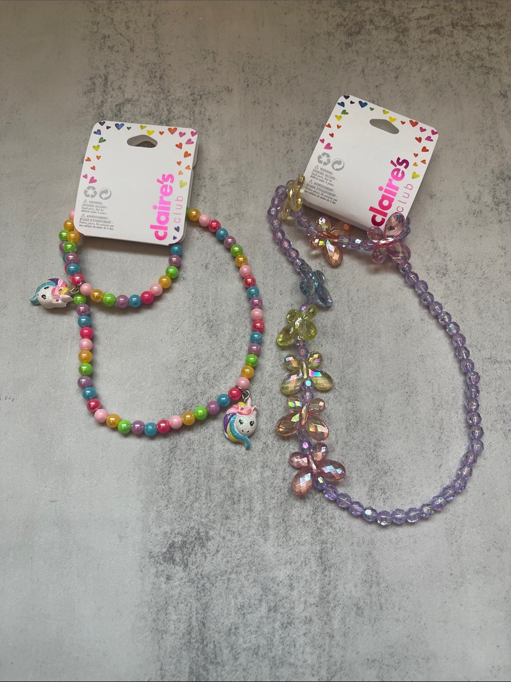 Claire's Kids Rainbow Unicorn Bead & Purple Butterfly Necklace Bracelet Set
